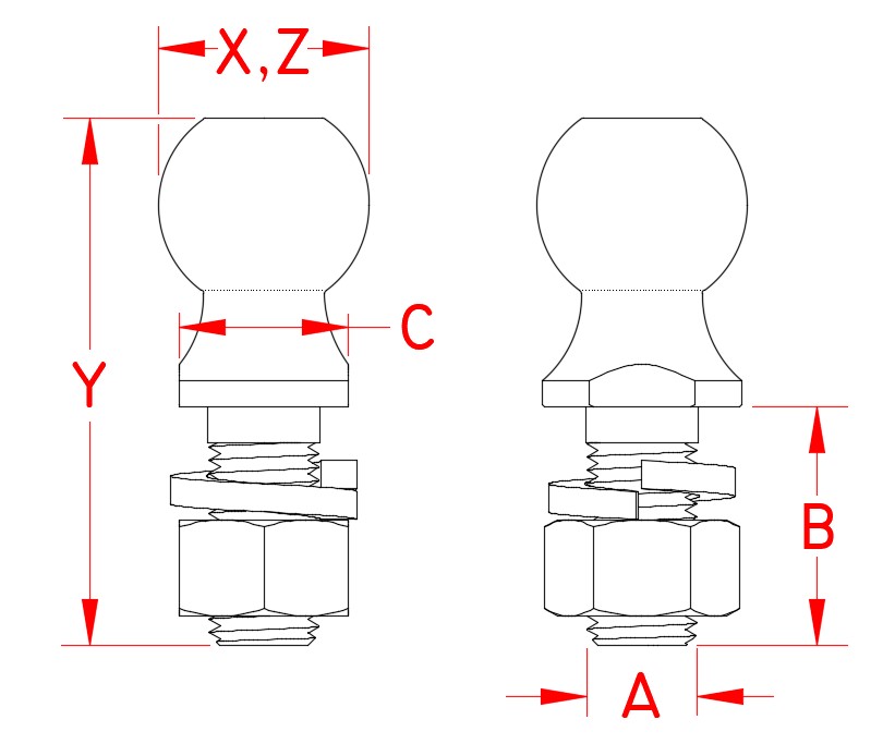 Stainless Steel Hitch Ball, C0260-4720, C0260-4725, C0260-5020, C0260-5025, C0260-6025, Line Drawing Stainless Steel Hitch Ball, C0260-4720, C0260-4725, C0260-5020, C0260-5025, C0260-6025, Line Drawing